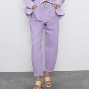 Zara Slouchy High Waisted Balloon Leg Mom Jeans Lavender Lilac
